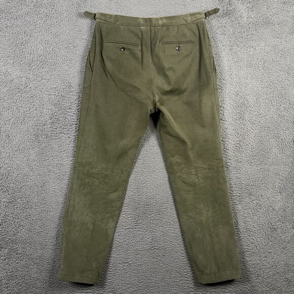 Anglo Italian Pants Mens 31x29 Green Slim Brushed Twill Chino Side Adjusters - Picture 6 of 13